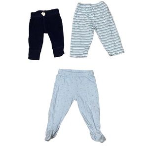 Baby Boys Pants Set of Three 3 months Casual Blue Jogging Pants Footsie Pants